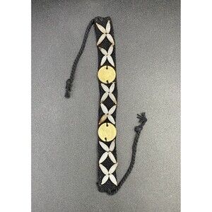 Thai Coin & Shell Black Cloth Adjustable Handmade Unisex Bracelet